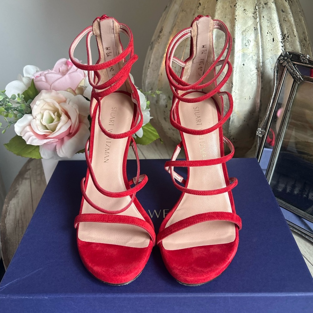Stuart Weitzman Red Suese Strappy Multi Strap Myex Heels 7.5  Lk Nee $475